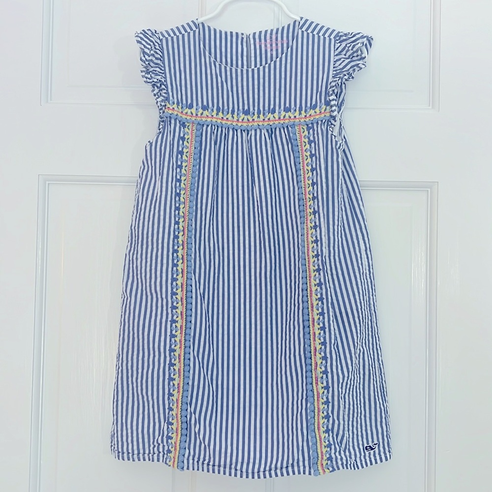 Vineyard Vines girls, blue seersucker, dress. Size 6.